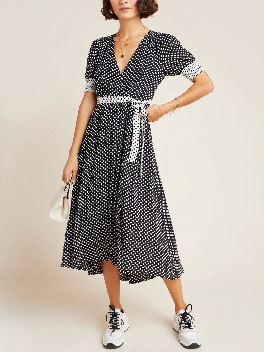 Anthropologie Maeve Breanna Polka Dot Wrap Dress Black White Size 4 Retro Pinup